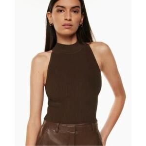 Aritzia Babaton Brown Sculpt Knit Halter Cropped Tank Size M